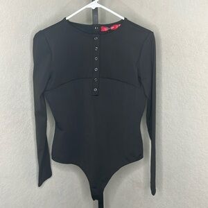 722 - n: Philanthropy NWT Black Henley Button Front/Back Bodysuit, Size Large